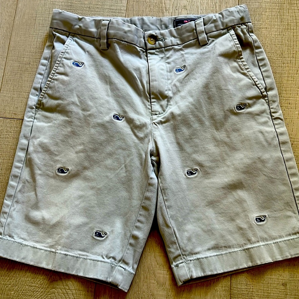 Vineyard Vines breaker shorts with embroidered whales.